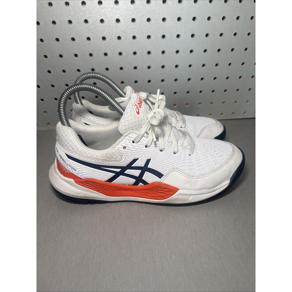 Asics Gel Resolution 9 Kids Tennis Shoes Trainer Sz US 4 EU 36 White Blue Orange